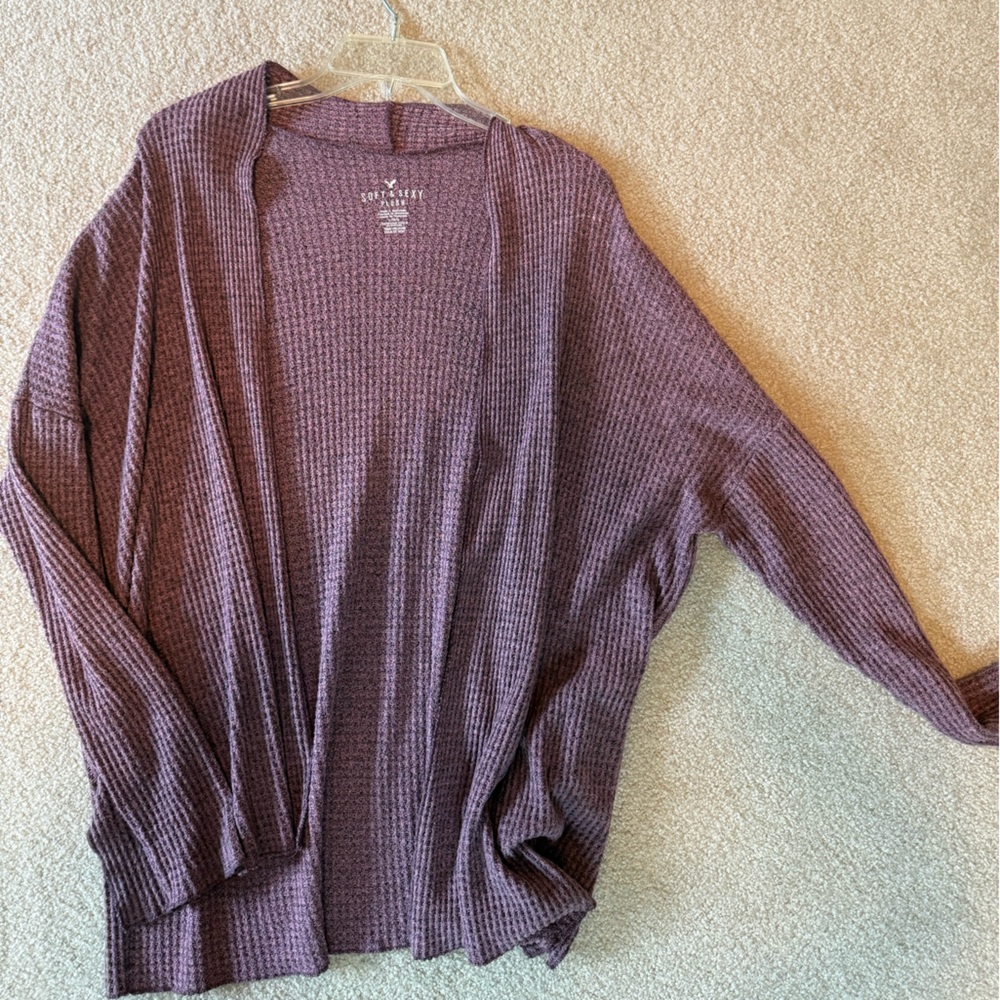 American Eagle Purple Waffle Knit Cardigan Size L